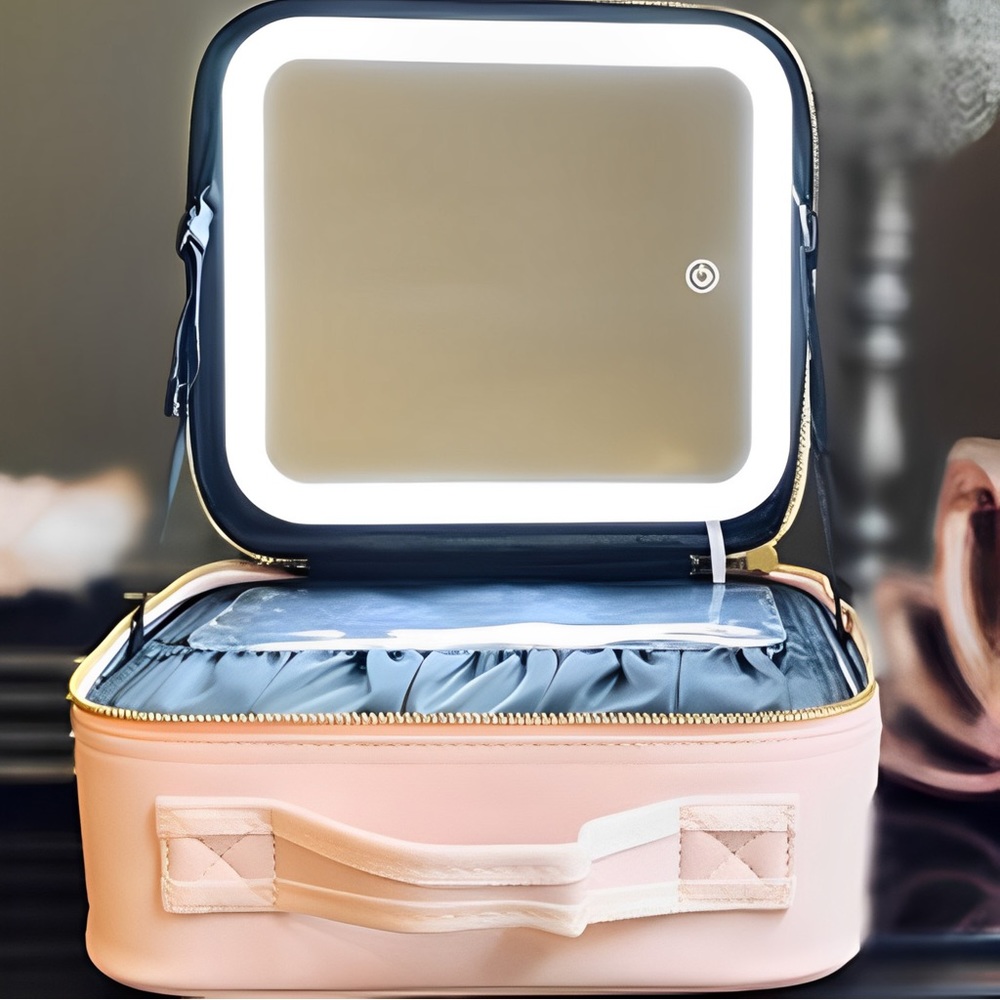 HD LED Cosmetic Makeup Case Bag with Light Mirror-Perfect Gift for Travel-Pink